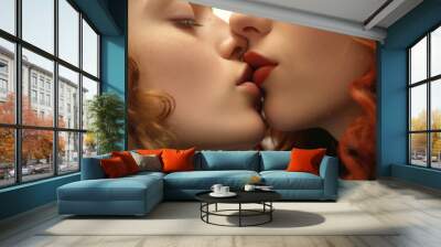 Close up portrait of two LGBT girls kissing, generative ai  Wall mural