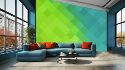 Gradient green background. Geometric texture from blue and green squares connected diagonally for publication, design, poster, calendar, post, screensaver, wallpaper, cover. Vector illustration Wall mural