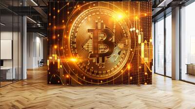 3d background with golden bitcoin Wall mural