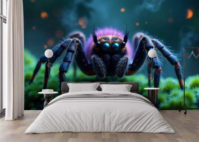 Cute spider close-up on Halloween Wall mural