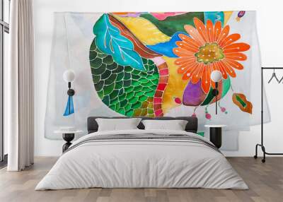 folded silk scarf with hand-drawn flowers isolated Wall mural