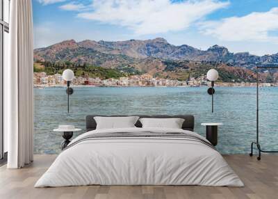 Ionian sea and view of Giardini Naxos town Wall mural