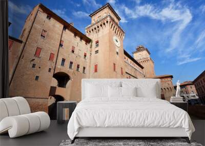 moat and The Castle Estense in Ferrara in sunny day Wall mural