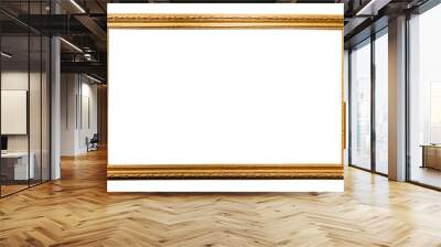 old horizontal long narrow wooden picture frame isolated on white background with cut out canvas Wall mural