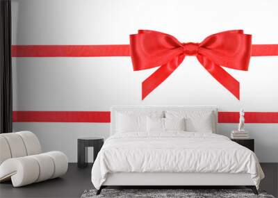 red satin bow knot and ribbons on white - set 22 Wall mural