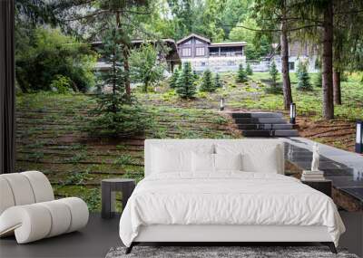 terraced lawn in resort town of Jermuk in rain Wall mural