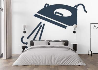 black icon electric iron with steam Wall mural