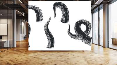 Set octopus tentacles different poses isolated on white background in cartoon hand drawn style. Monochrome vector illustration. Wall mural