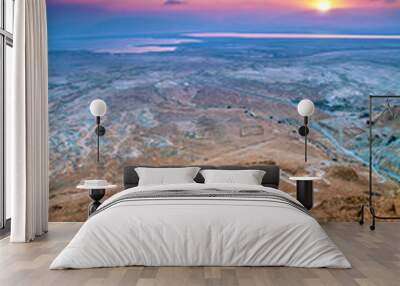 Beautiful sunrise over Masada fortress in Judaean Desert Wall mural