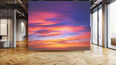 Colorful blazing cloudy sky at sunset. Gradient color. Sky texture, abstract nature background Wall mural