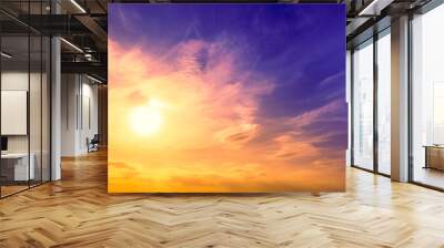 Colorful cloudy sky at sunset. Diagonal gradient color. Sky texture. Abstract nature background Wall mural