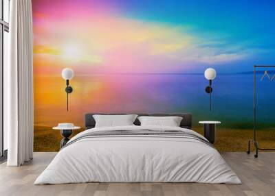 Magical rainbow sunrise over sea Wall mural