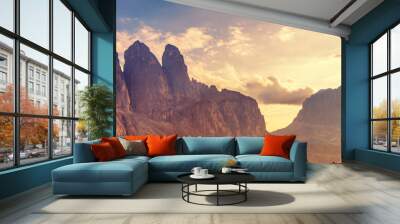 Mountain landscape. Rocks against the sky. The Dolomites in South Tyrol, Gardena Pass, Italy, Europe. Horizontal banner Wall mural