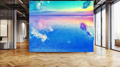 Seascape in the morning. Beautiful sunrise over the calm sea. Reflection on the sea Wall mural