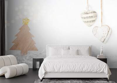 Cute Sparkly christmas decorations with a wooden tree Wall mural