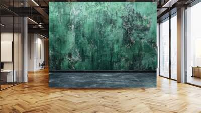 A black and green wall backdrop in a dar style featuring a green wall with a green painted background along with an abstract texture resembling handmade concrete or plaster. with copy space image Wall mural