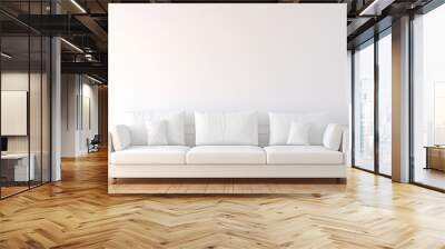 A contemporary sofa positioned beside a pristine white wall offering a blank area for displaying images or text. with copy space image. Place for adding text or design Wall mural