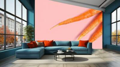 A couple of fresh carrots Isolated on pastel background. with copy space image. Place for adding text or design Wall mural