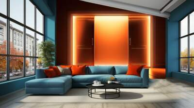 A door with orange light streaming through the windows providing ample copy space image Wall mural