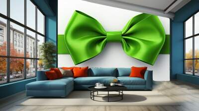 A green bow stands alone on a white background leaving empty space for an image. with copy space image. Place for adding text or design Wall mural