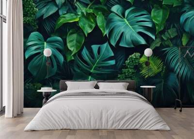 A nature themed wallpaper with tropical leaves texture and floral background providing a 21 9 copy space image for text advertising or any other content Wall mural