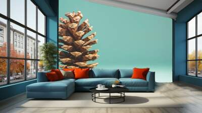 A pine cone on pastel background  Christmas  Design. with copy space image. Place for adding text or design Wall mural