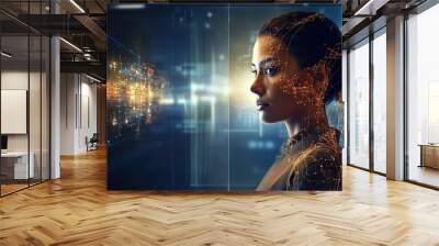 Ai is advanced technology for human communication and cyber connectivity It has future potential for online support in banking finance and business Wall mural