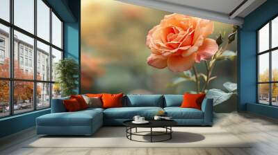 Beautiful orange rose blooming in the garden. with copy space image. Place for adding text or design Wall mural