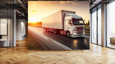 Blurred truck on expressway freight transportation concept Wall mural