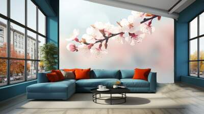 Cherry tree branch with copyspace in spring blurred background Wall mural