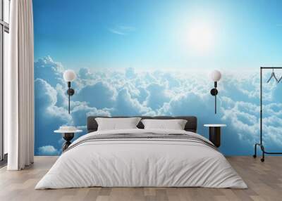 Clear blue sky with fluffy clouds on a sunny day Copy space Natural scenery Wall mural