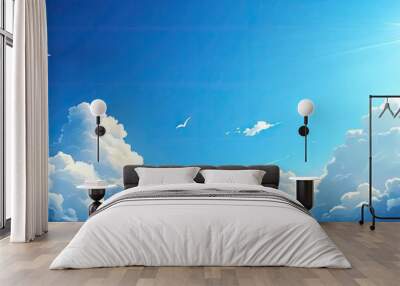 Clear blue sky with fluffy clouds on a sunny day Copy space Natural scenery Wall mural