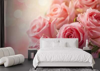 Close up photo of a stunning bouquet of pink roses in full bloom perfect for Valentine s or Mother s Day embodying the essence of love with copy space image Wall mural