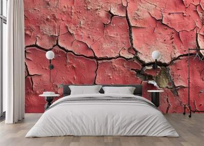 Closeup cracked red concrete texture background with copy space image Wall mural