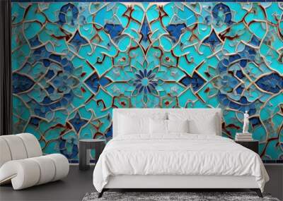 Colorful glazed tile design on an Iranian mosque facade isolated on white Design element Wall mural