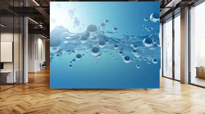 Cosmetic backdrop with 3D rendered bubbles encompass water molecules Copy space image Place for adding text or design Wall mural