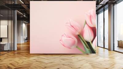 Creative concept for International Mother and Family Day Pink tulip flower arrangement Wall mural