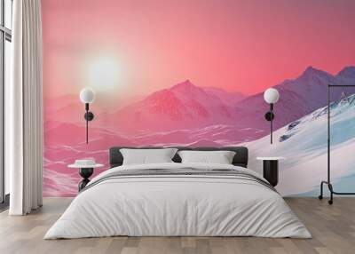 Crimson winter sun at its peak clear sky Naturally vibrant cool colors. with copy space image. Place for adding text or design Wall mural