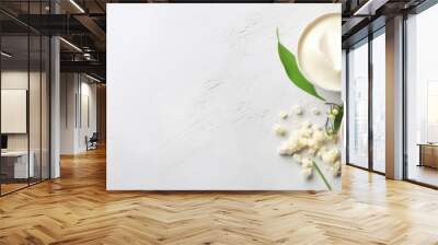 Dairy products arranged on grey background Flat lay with various items on table space to write Wall mural