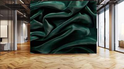 Dark green old velvet fabric texture used as background. Empty green fabric background of soft and smooth textile material. There is space for text. Copy space image. Place for adding text or design Wall mural