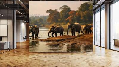 Elephants by Kabini river India Wall mural