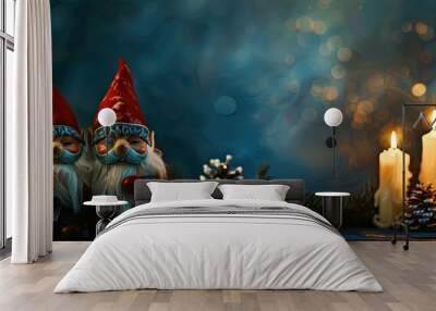 gnome couple with mask and candles. with copy space image. Place for adding text or design Wall mural