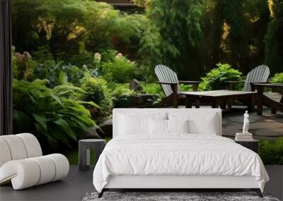 Ideal garden feature for shade and relaxation with ample copy space image. Wall mural