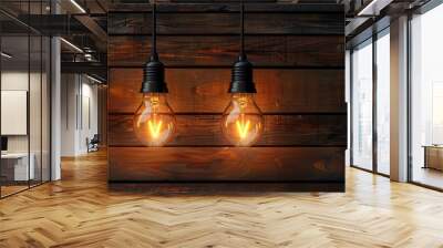 Light bulbs on a wooden surface. with copy space image. Place for adding text or design Wall mural