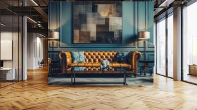 Luxurious and haunting retro colored furniture in a grand living room architecture of a residential house copy space image Wall mural