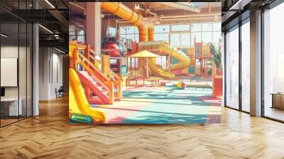 Modern indoor children s playground Colorfull indoor slide kindergarten area. with copy space image. Place for adding text or design Wall mural