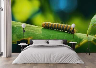 Moth caterpillar in yellow On a leaf Wall mural