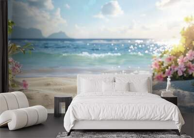 Mother s Day backdrop on the sandy shore by the ocean. with copy space image. Place for adding text or design Wall mural