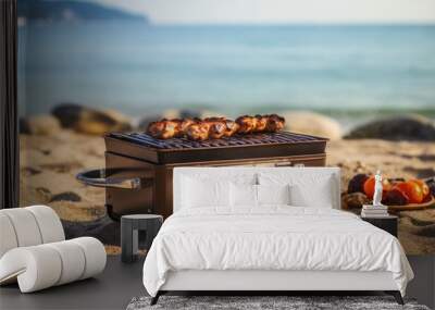 Scenic Beach Barbecue: Enjoy Grilling Delights by the Seaside with Friends and Family Wall mural