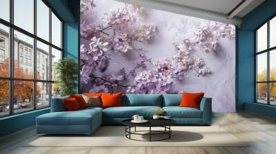 Square fashionable old textured paper background featuring pale lilac flowers of the Melia azedarach also known as the chinaberry tree. with copy space image. Place for adding text or design Wall mural